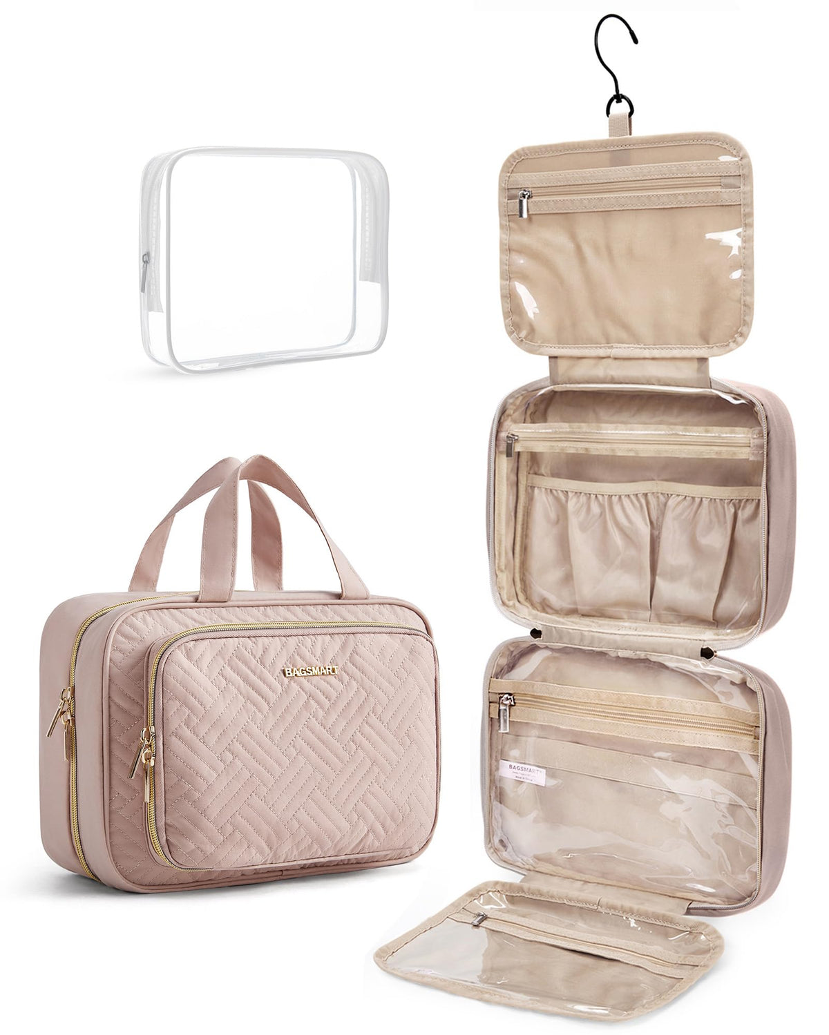 BAGSMART trousse de toilette suspendue rose vue avant