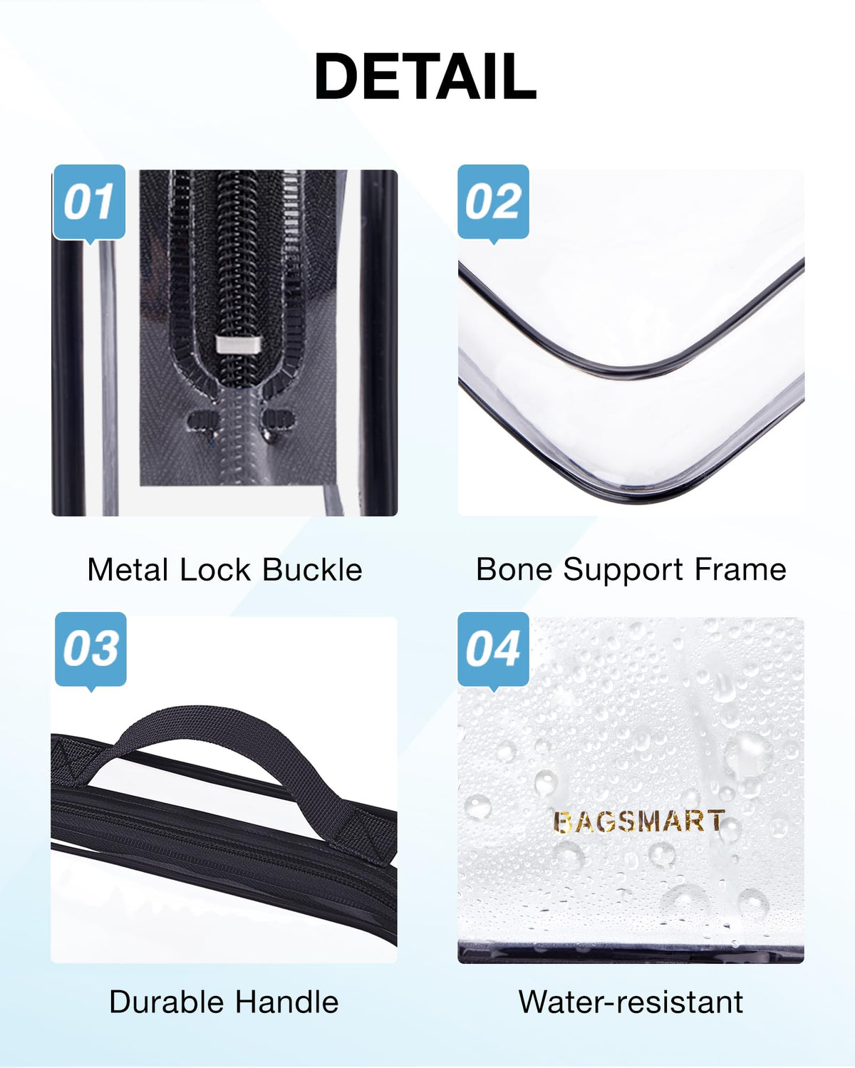 BAGSMART trousse de toilette transparente avec fermeture éclair
