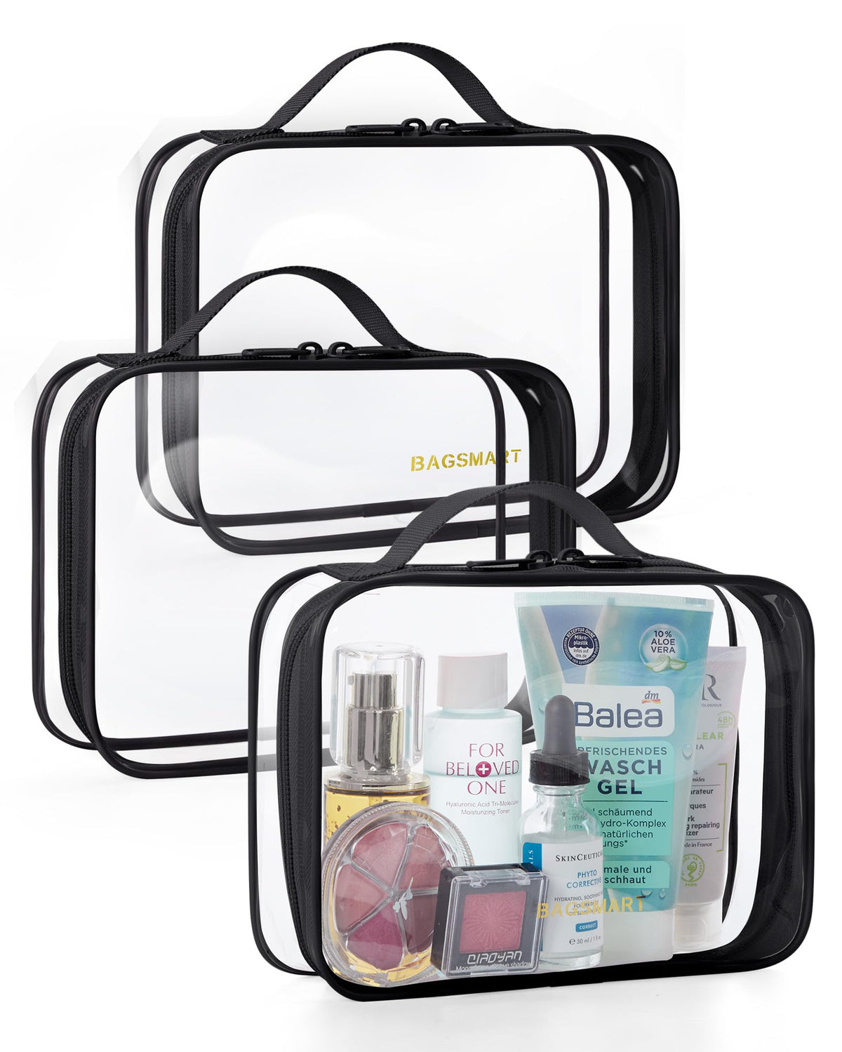 BAGSMART trousse de toilette transparente noire vue de face