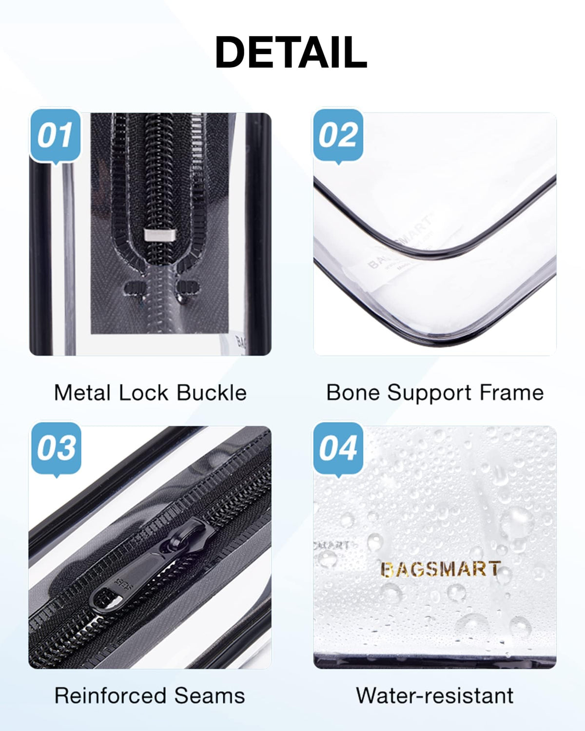 BAGSMART trousse de toilette transparente ouverte avec fermeture éclair
