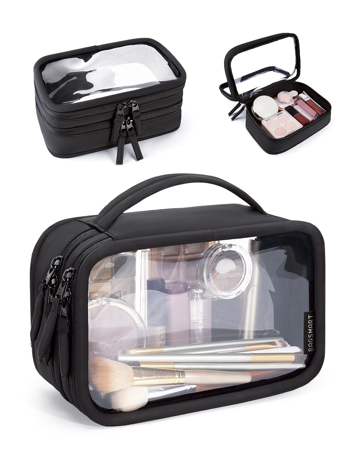 BAGSMART trousse de toilette transparente vue avant avec fermeture éclair double