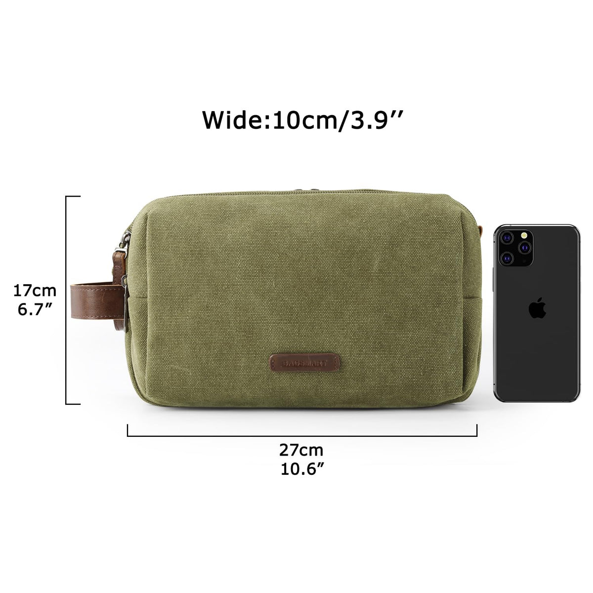 BAGSMART trousse de toilette verte en situation sur une table de salle de bain