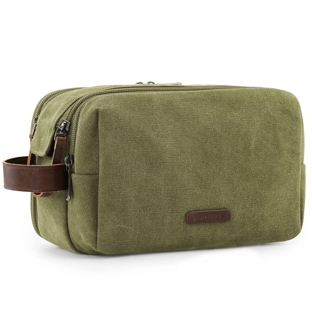 BAGSMART trousse de toilette verte vue avant avec fermeture éclair