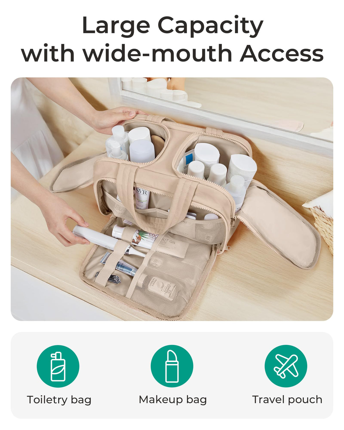 BAGSMART Trousse de Toilette Voyage en situation, sur une table