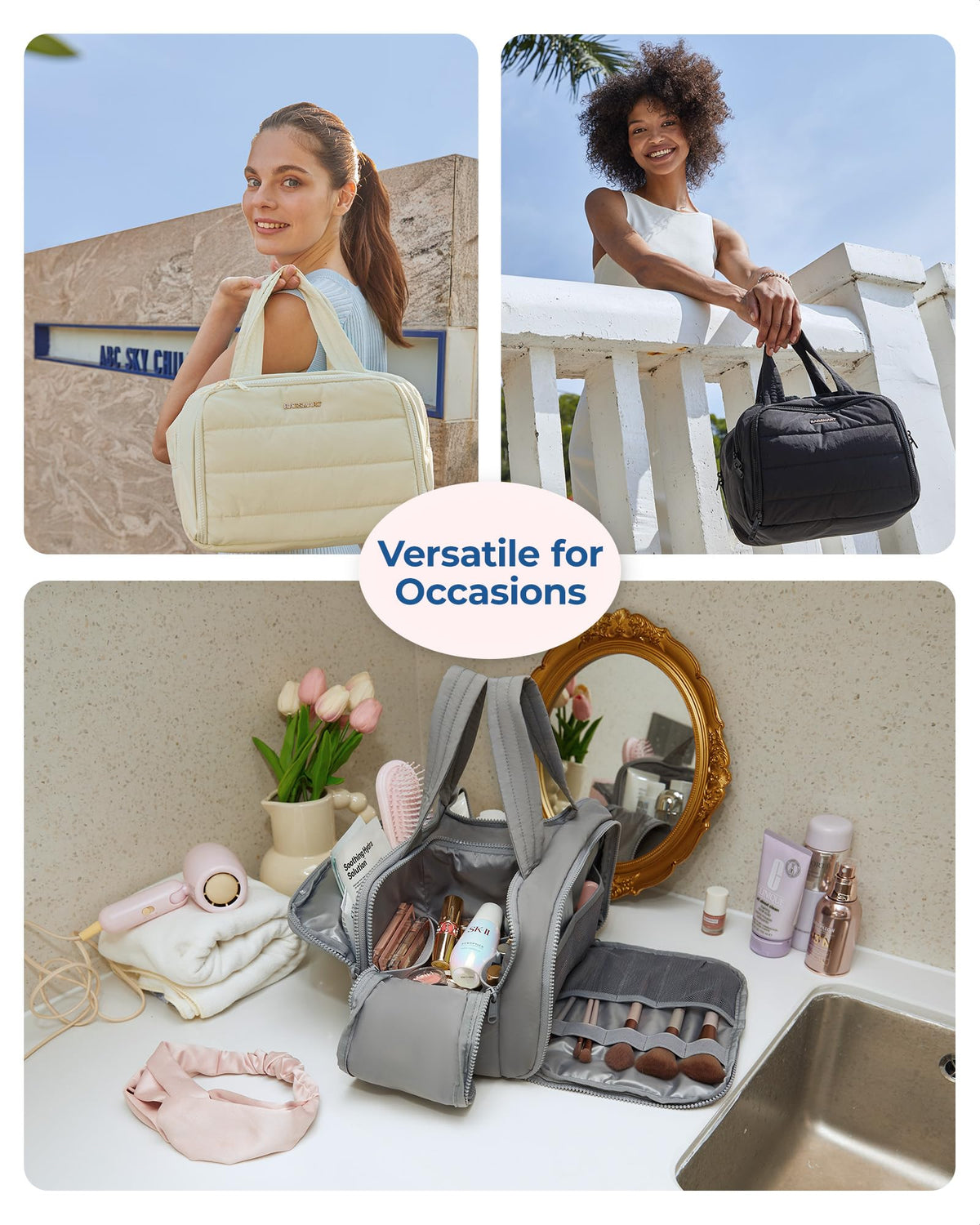 BAGSMART trousse de toilette vue de côté montrant la séparation sèche/humide