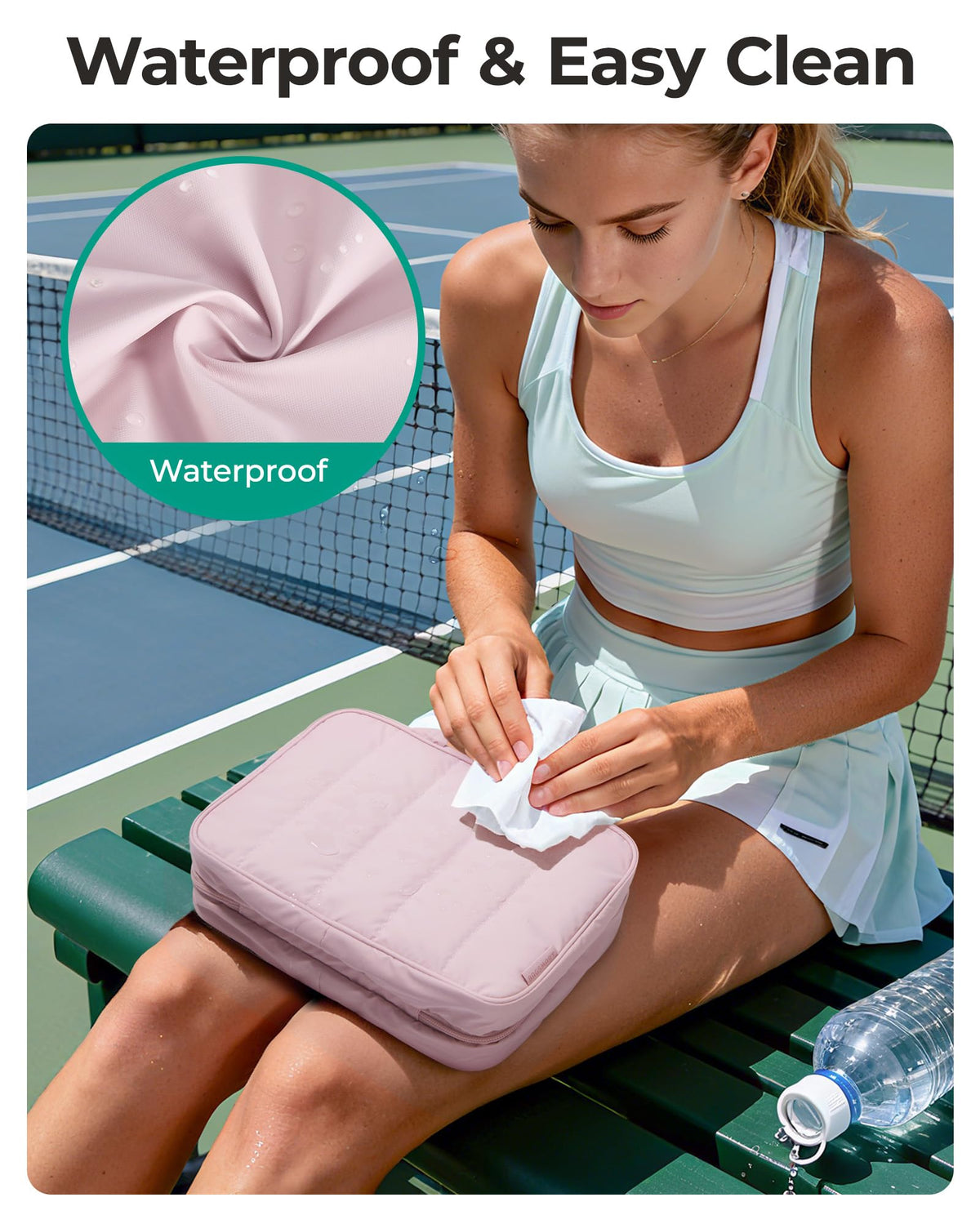 BAGSMART trousse de toilette vue de côté montrant la texture imperméable