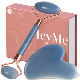 BAIMEI Gua Sha et Jade Roller set vue de face avec outils de soin