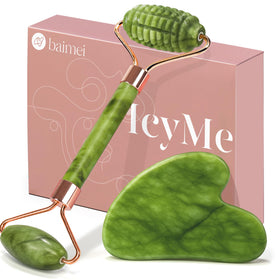 BAIMEI Gua Sha et rouleau de jade en vue de face avec design en crête