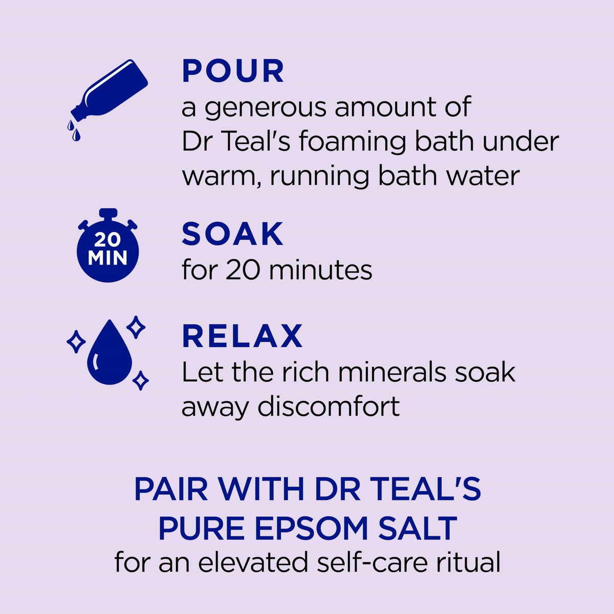 Bain moussant Dr Teal's à la lavande, mousse dans la baignoire