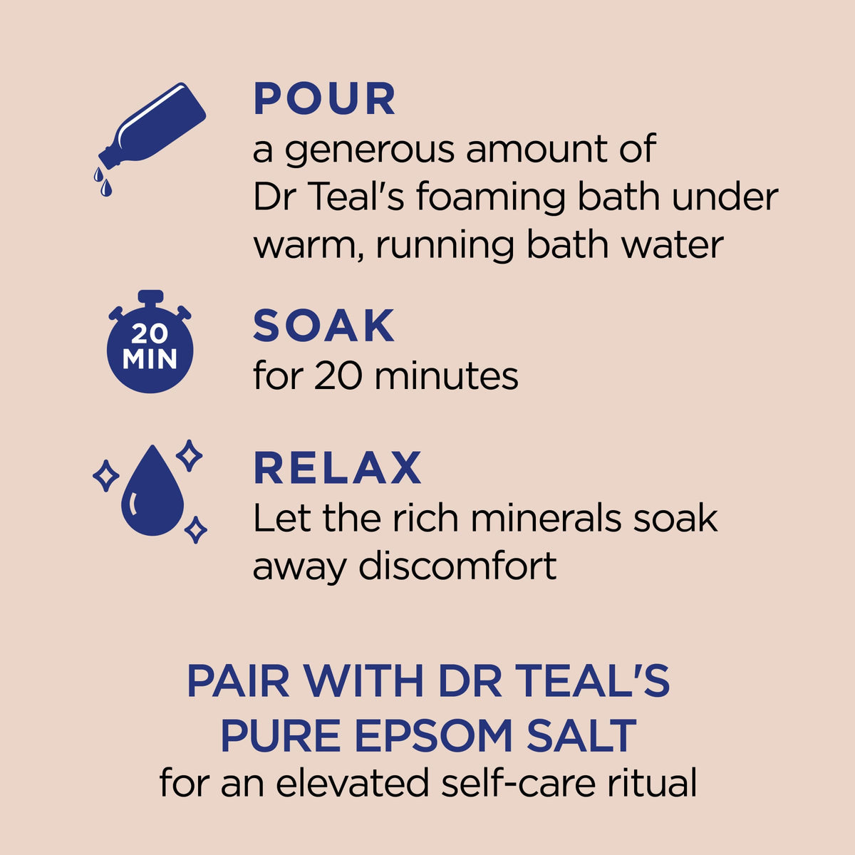 Bain moussant Dr Teal's versé dans une baignoire