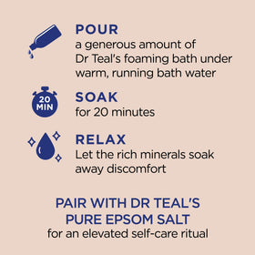Bain moussant Dr Teal's versé dans une baignoire
