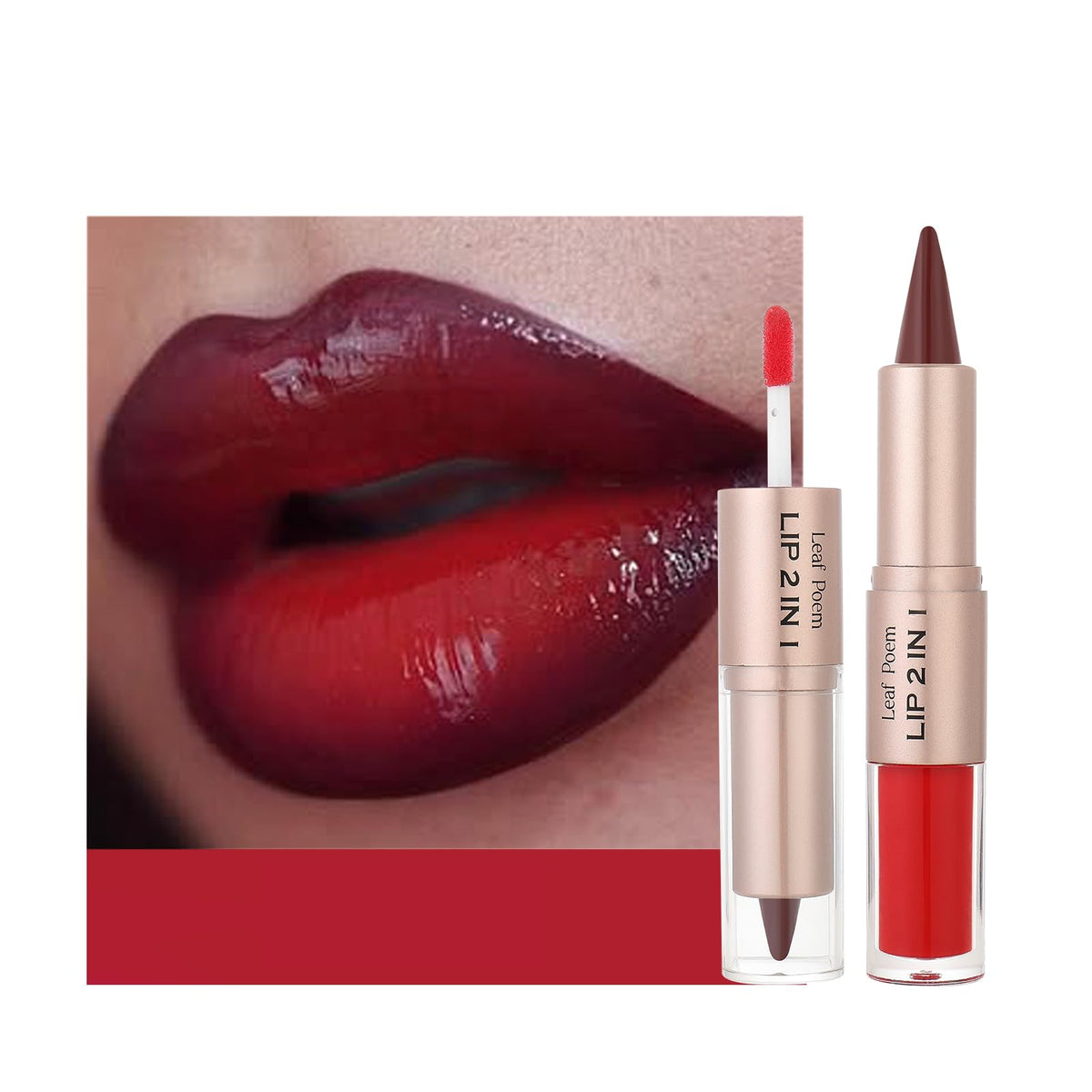 BAISEN DIARY Duo Crayon à Lèvres Mat et Gloss Ombre Rouge Vin vue de face