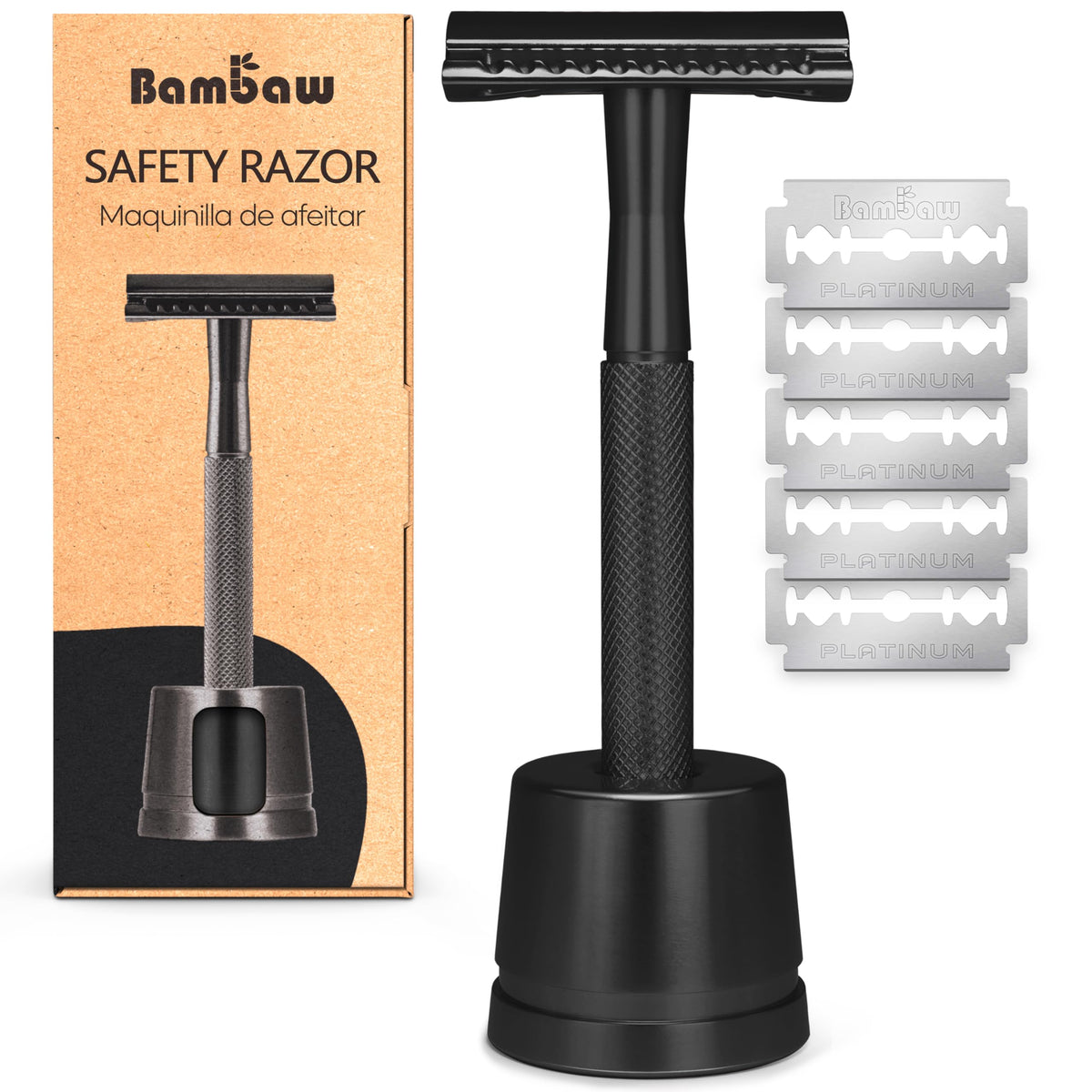 Bambaw rasoir de sécurité noir vue de face avec lames