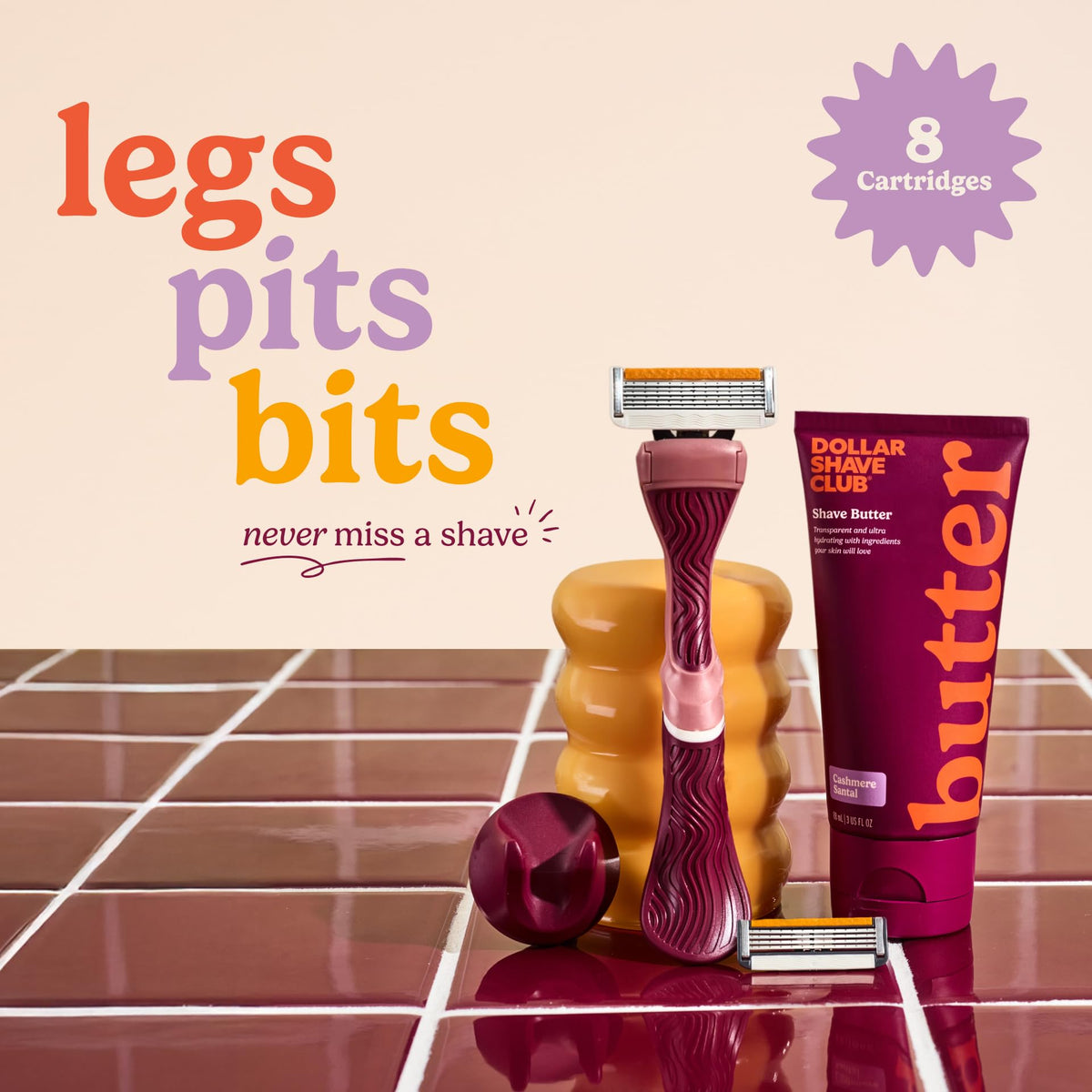 Bande lubrifiante Aloe et Vitamine E sur les recharges de rasoirs Dollar Shave Club
