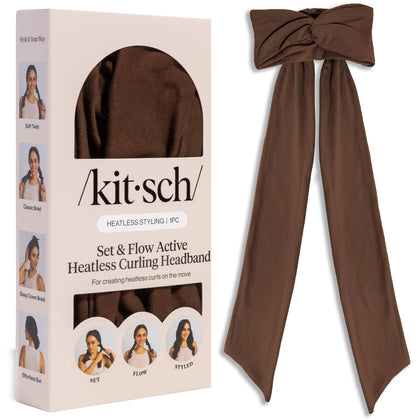 Bandeau actif Kitsch marron pour boucles, vue de face