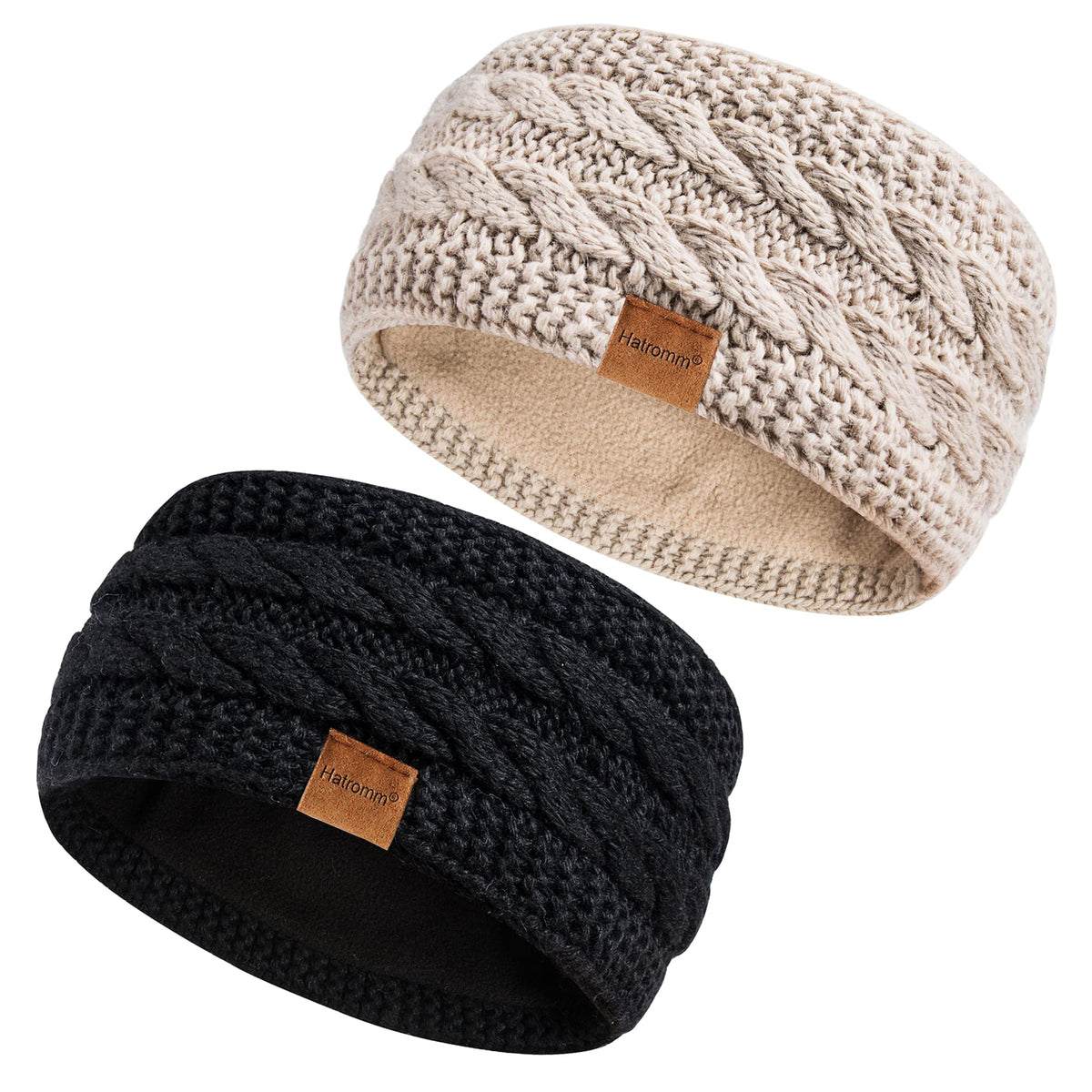 Bandeau d'hiver Hatromm en laine noir et beige, vue de face