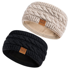 Bandeau d'hiver Hatromm en laine noir et beige, vue de face
