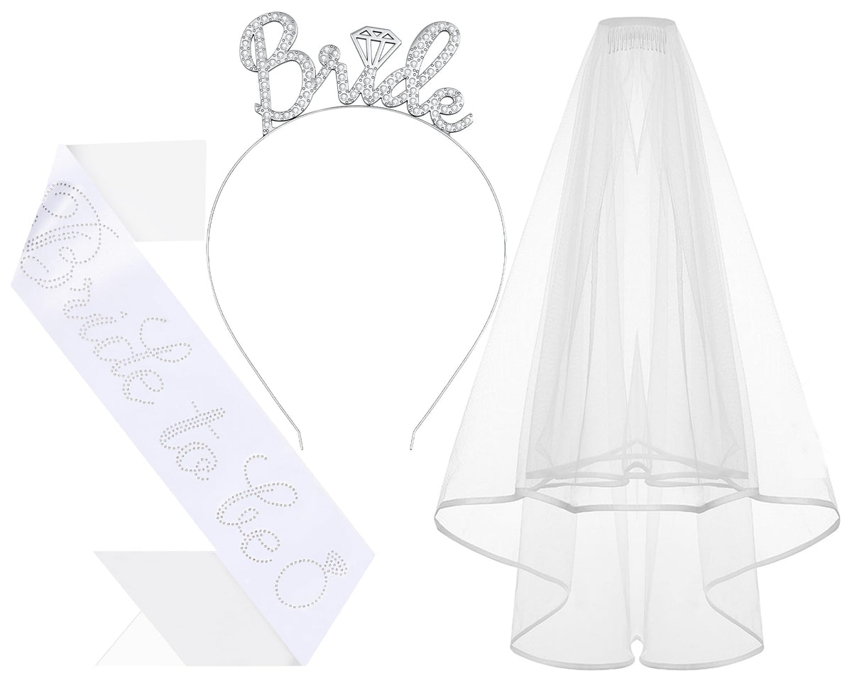 Bandeau de mariée Papoopy avec voile et sash, vue de face
