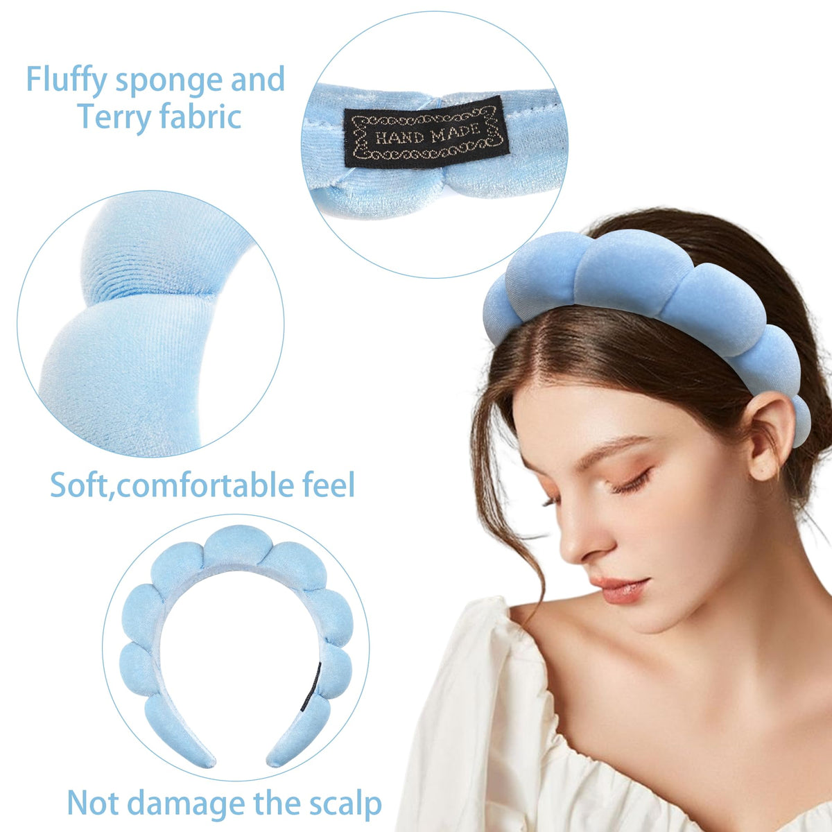 Bandeau de spa Ayesha en éponge, utilisé lors de soins faciaux