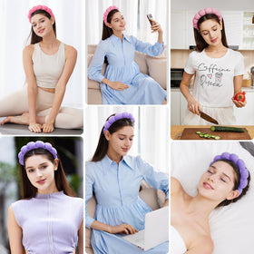 Bandeau de spa Ztomine en éponge pendant l'application de maquillage