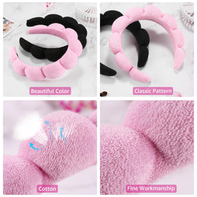 Bandeau de spa Ztomine rose porté lors de l'application de maquillage