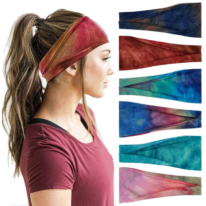 Bandeau large YONUF tie dye couleur rose et bleu, vue de face