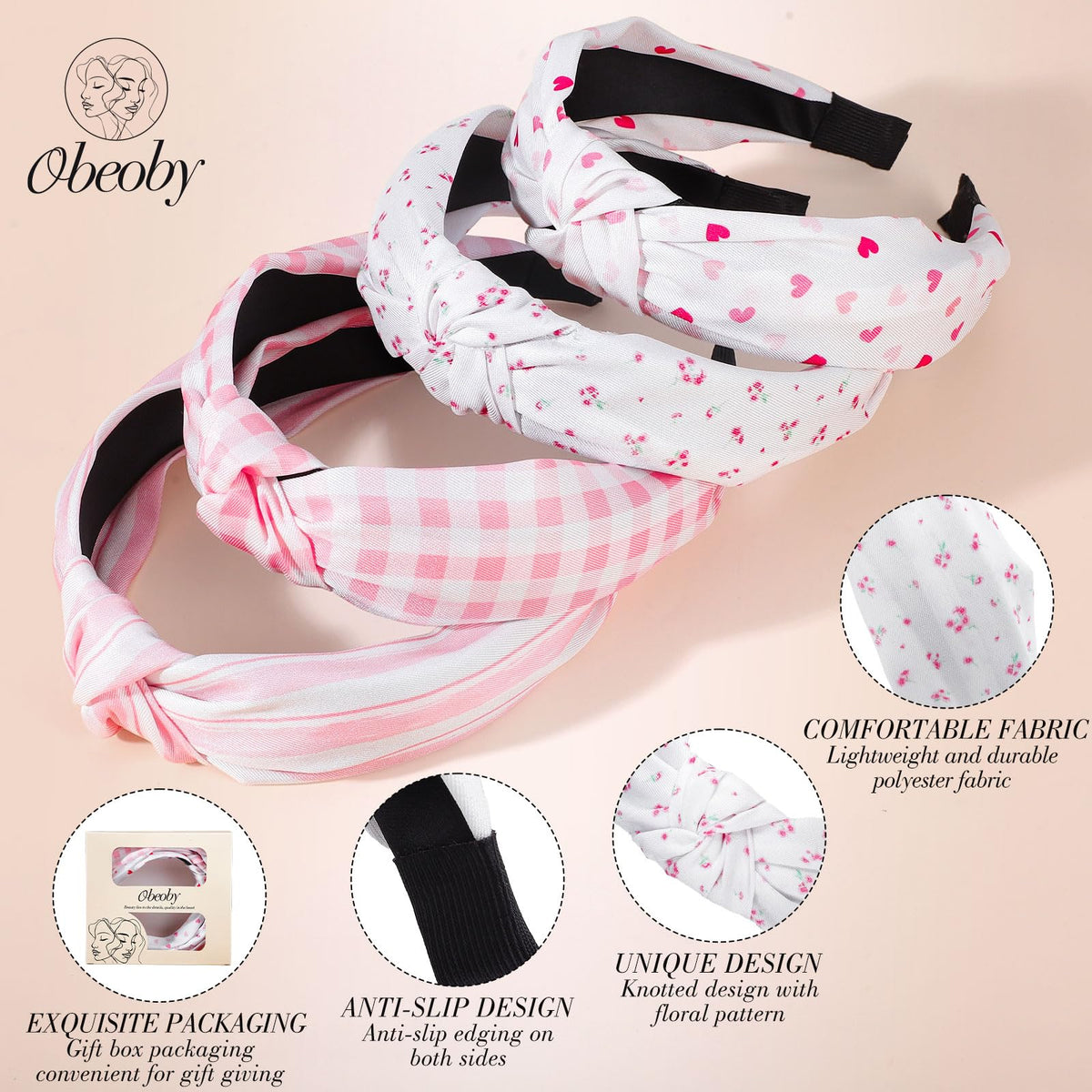 Bandeau Obeoby noué en rose sur cheveux lâchés