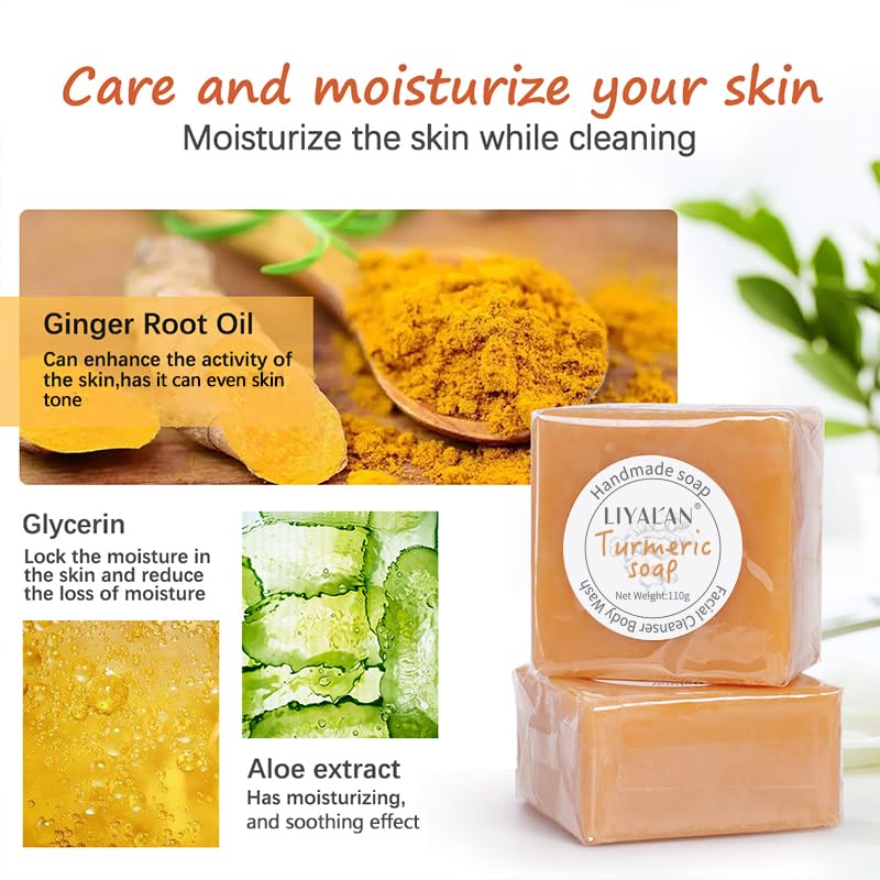 Barre de savon au curcuma LIYALAN montrant sa texture crémeuse