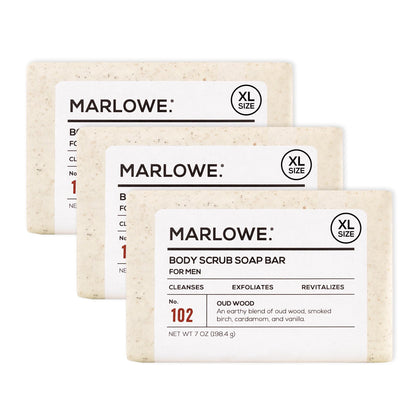 Barre de savon exfoliant MARLOWE. au bois d'oud vue de face