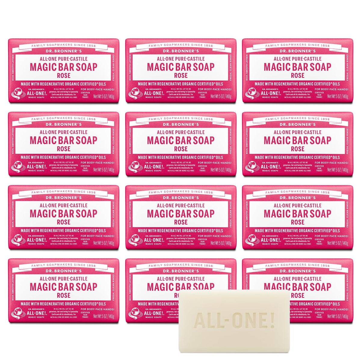 Barres de savon Dr. Bronner's Pure-Castile Rose, emballage recyclable
