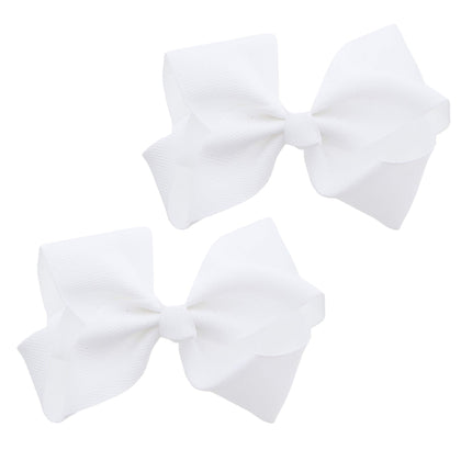 Barrette noeud grosgrain blanche 3 pouces vue de face
