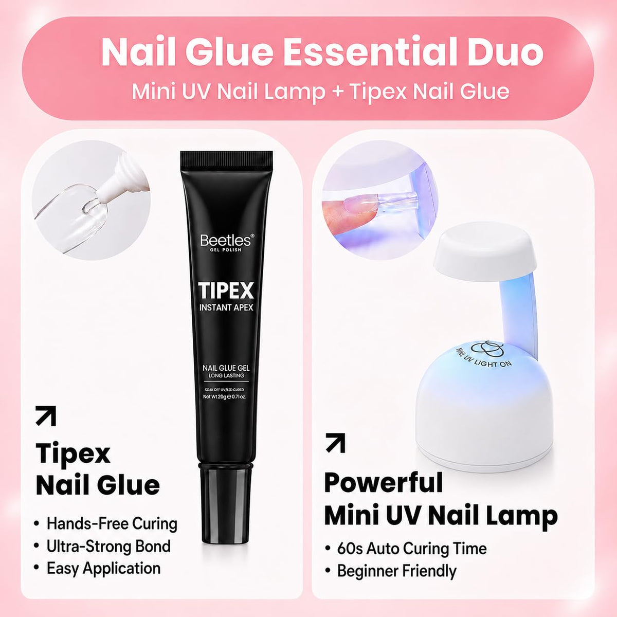 Base et top coat inclus dans le kit d'extension d'ongles