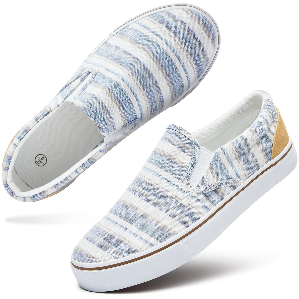 Baskets en toile slip-on rayures bleu clair vue de face