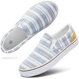 Baskets en toile slip-on rayures bleu clair vue de face