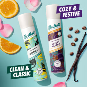 Batiste Duo de Shampooing Sec, présentation en lifestyle sur une coiffeuse