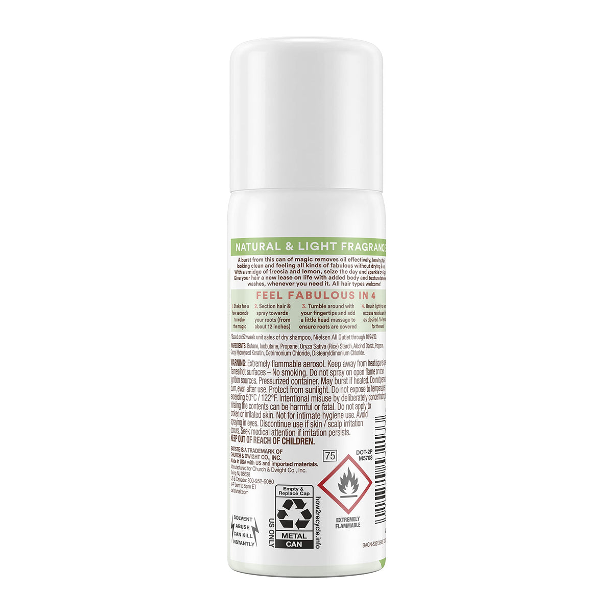 Batiste Shampoo Sec Mini Voyage, effet avant/après sur des cheveux