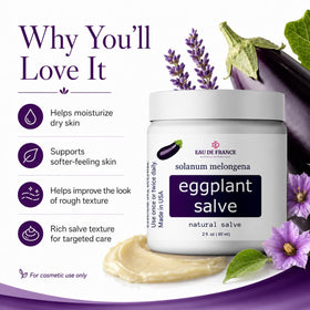 Baume à base d'aubergine avec étiquette visible, 68g