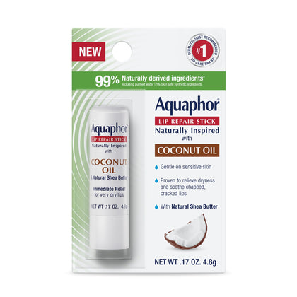 Baume à lèvres Aquaphor réparateur naturel 15g avec huile de noix de coco vue de face