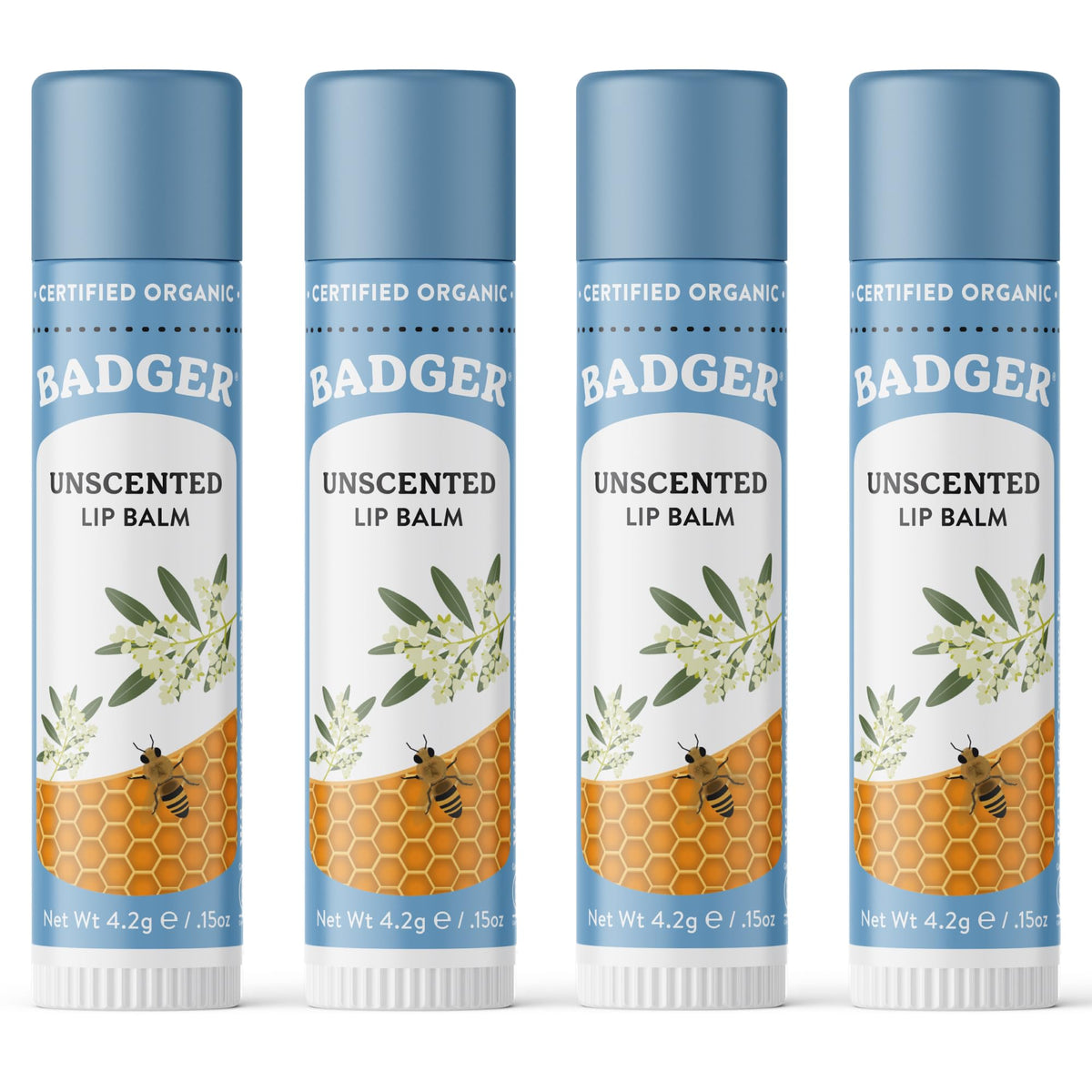 Baume à Lèvres Badger classique inodore, pack de 4