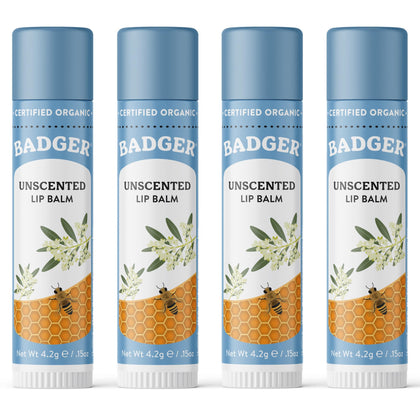 Baume à Lèvres Badger classique inodore, pack de 4