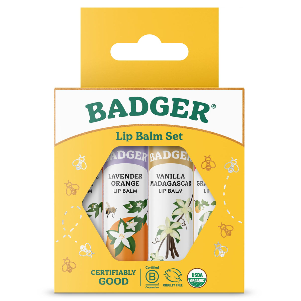 Baume à lèvres bio Badger saveur Tangerine Breeze en tube