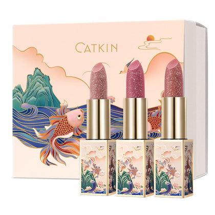 Baume à Lèvres Coloré Catkin, trois teintes dans un emballage cadeau