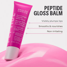 Baume à lèvres gloss Pro-Collagène Peptides Paula's Choice sur une table de maquillage.