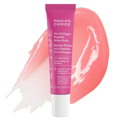 Baume à lèvres gloss Pro-Collagène Peptides Paula's Choice, vue avant, couleur rose transparent.