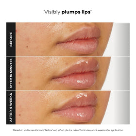 Baume à lèvres gloss Pro-Collagène sur des lèvres maquillées pour un effet lumineux.