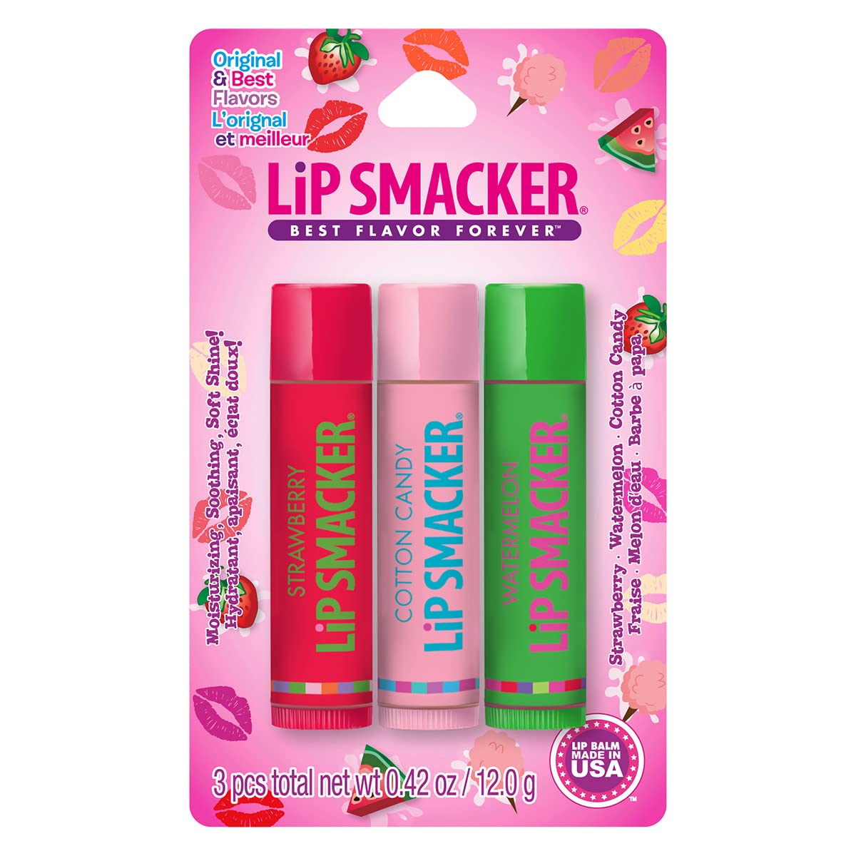 Baume à lèvres Lip Smacker trio avec saveurs fraise, pastèque et bonbon