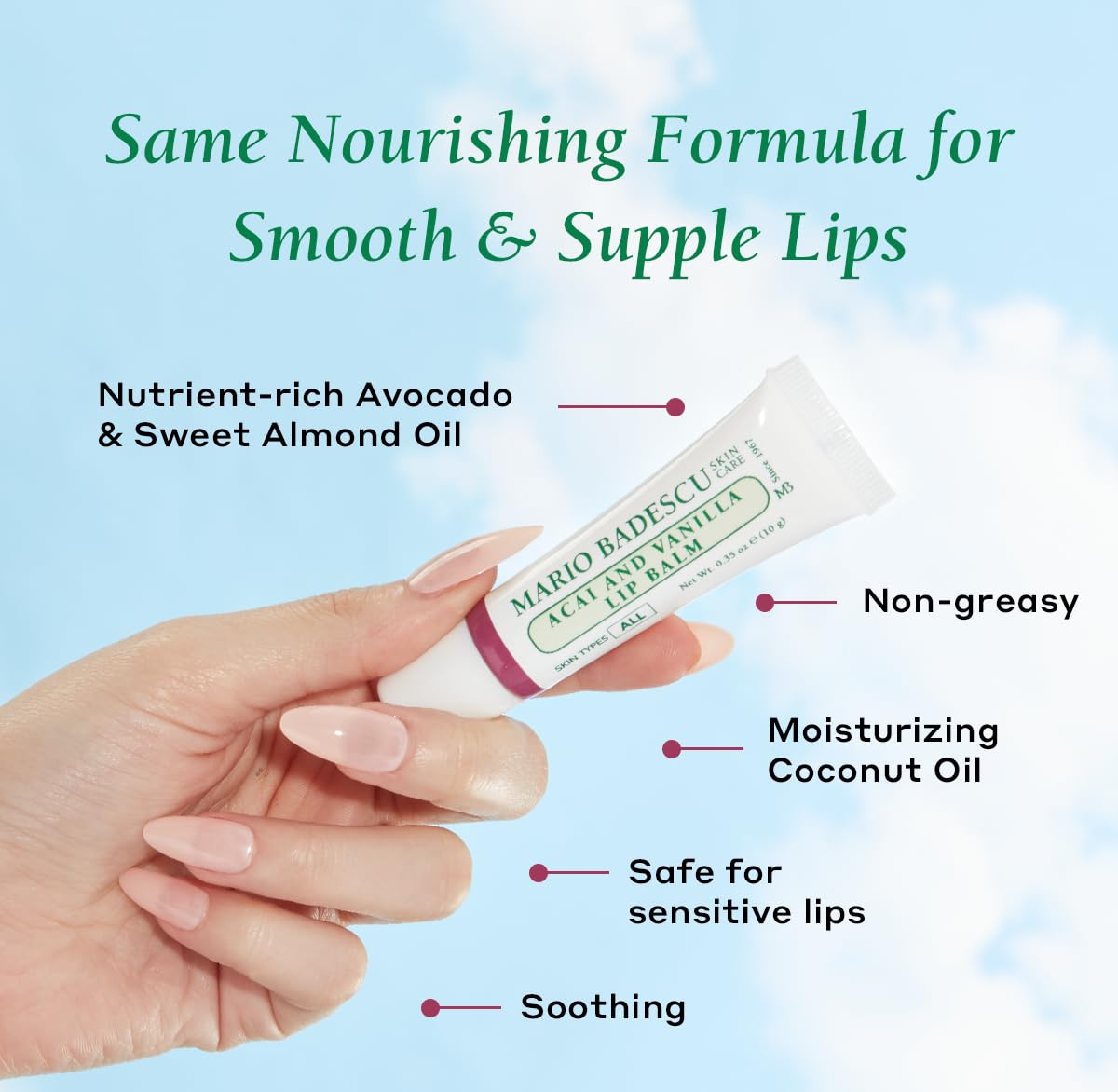 Baume à lèvres Mario Badescu Acai et Vanille 9g avec emballage