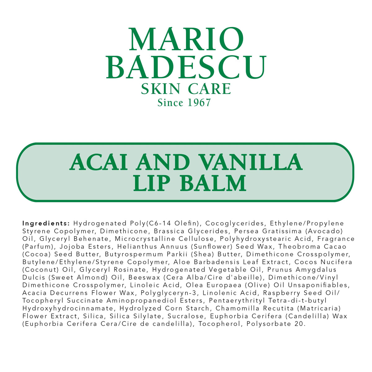 Baume à lèvres Mario Badescu Acai et Vanille 9g dans une trousse de maquillage