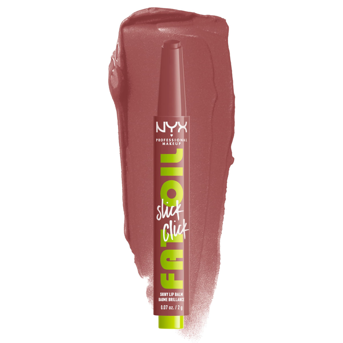 Baume à Lèvres NYX Fat Oil couleur rose, packaging avant