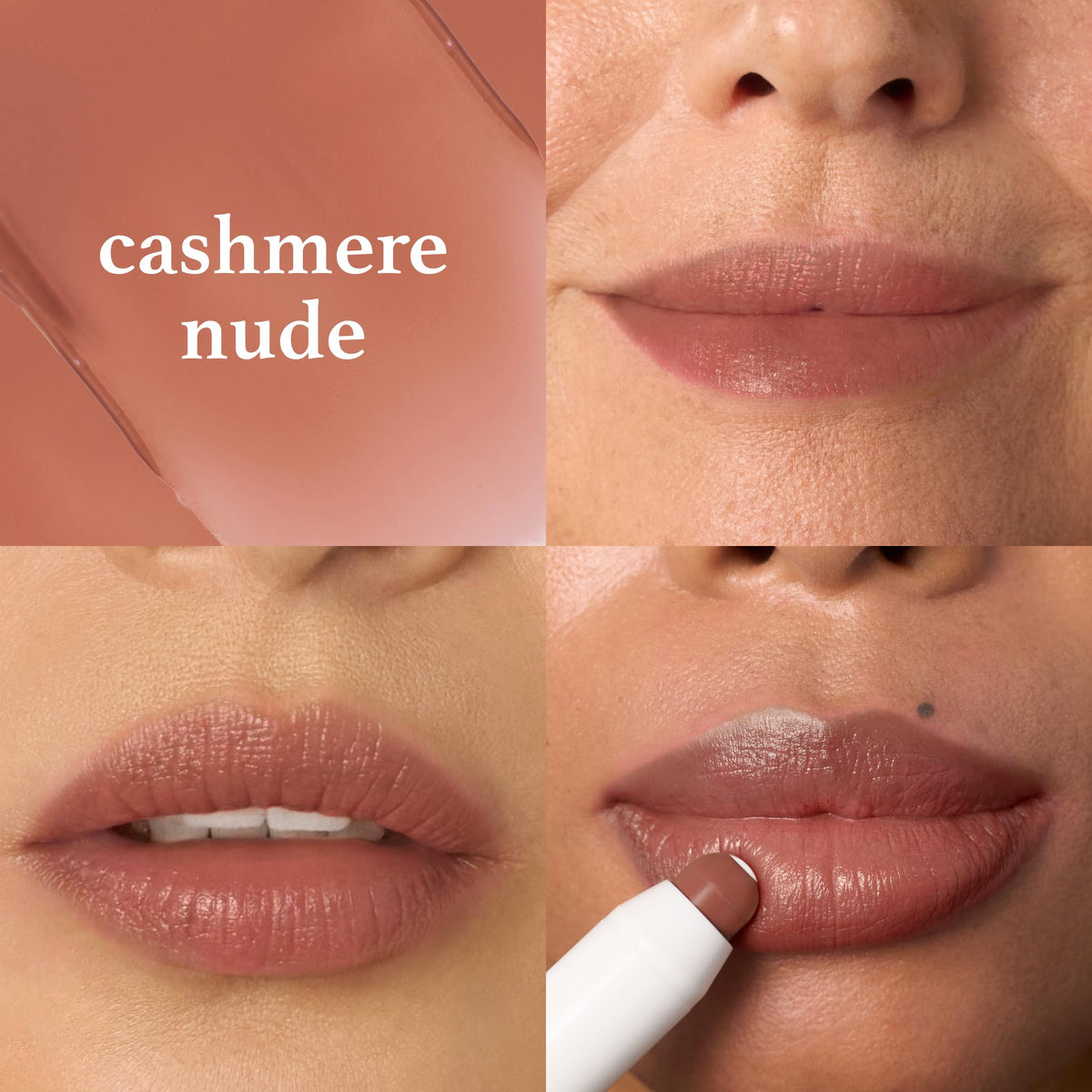 Baume à lèvres teinté Cashmere Nude Julep sur fond blanc
